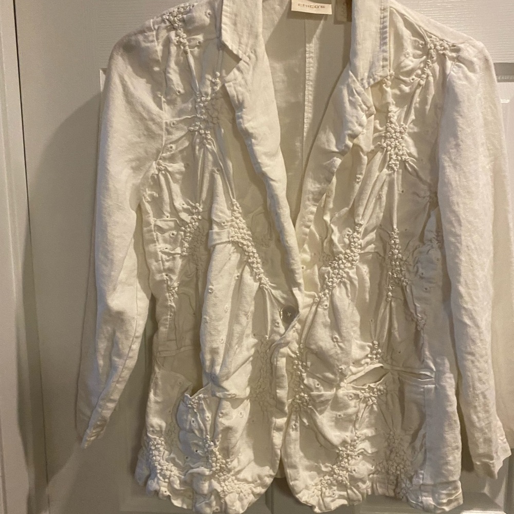 Chico's White Linen Summer Blazer